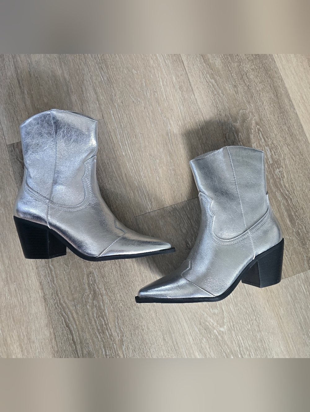 Forever 21 Silver Metallic Western Ankle Booties